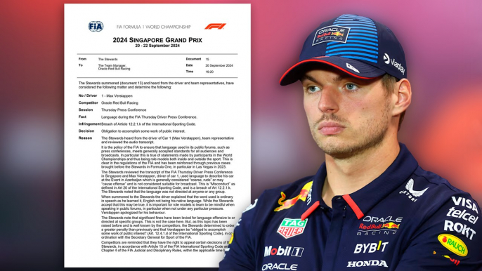 Verstappen es sancionado por la FIA gracias a esta declaración previa al GP de Singapur