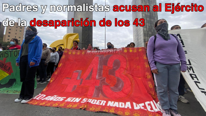 Protestan frente al Antimonumento de los 43 normalistas de Ayotzinapa