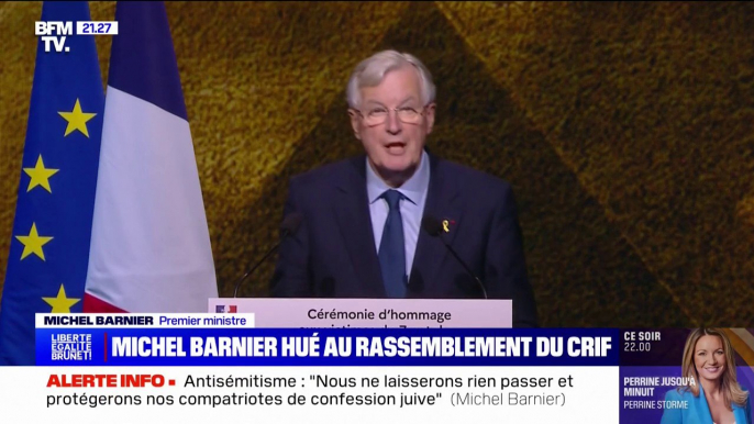 7-Octobre: le président Emmanuel Macron hué lors du discours de Michel Barnier au rassemblement du Crif