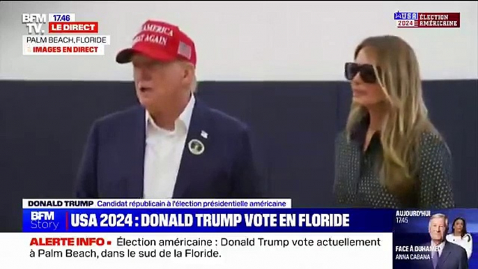 Spécial USA - Donald Trump a voté dans son bureau de vote à Palm Beach, en Floride, accompagné de sa femme Melania Trump: "Je pense qu'on va l'emporter largement ce soir"