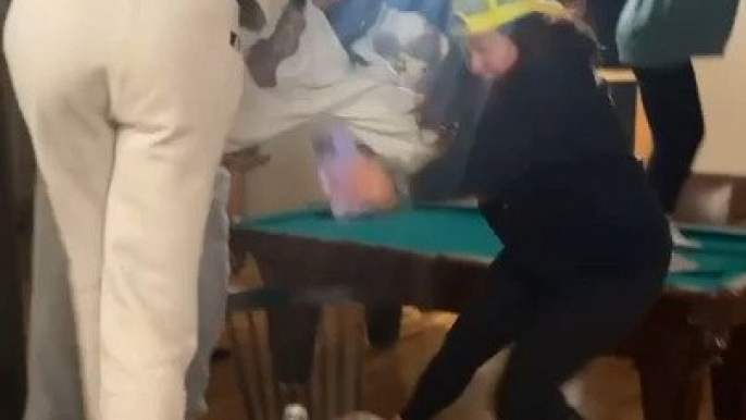 Girls Fall Down While Dancing on a Table