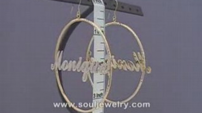 14K Personalized Iced Out Name Dangling Hoop Earrings 2 3/4"