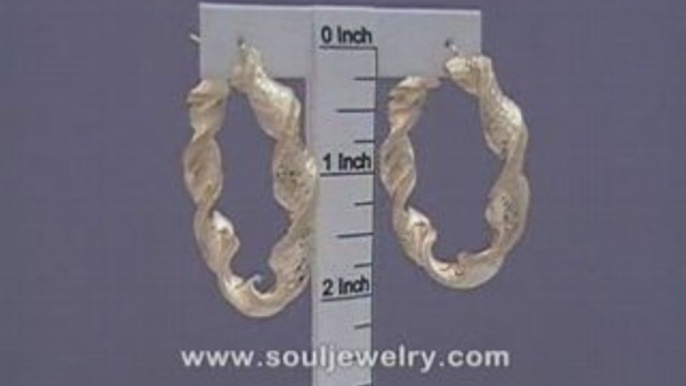 10K Gold 8mm Twisted Dia-Cut Hoop Earrings 2 Inch Jewelry